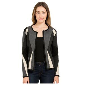 Talbots Women's Cardigan Sweater Sz M Alpaca Blend Gray Black Geometric Zip Up